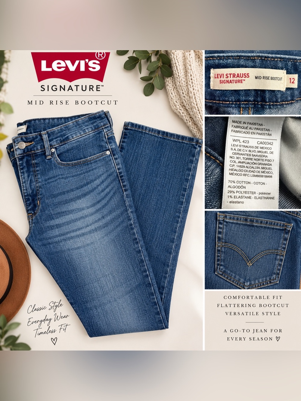 Levi Strauss Signature Mid Rise Bootcut Jeans Size 12 Medium Wash